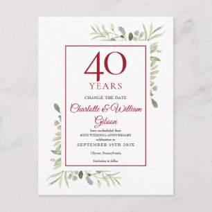 Cartão Postal De Anúncio Mudar a Data 40º Aniversário de Casamento Verdura 