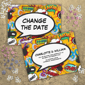 Cartão Postal De Anúncio Mudar a Data Adiada Banda Desenhada Moderna