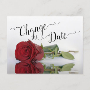 Cartão Postal De Anúncio Mudar a Data Elegante Rosa Vermelha Casamento Adia