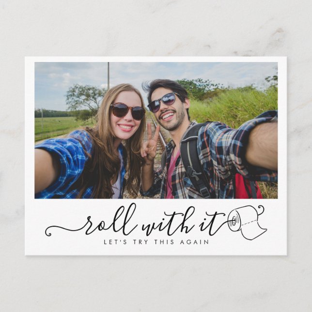 Cartão Postal De Anúncio Mudar a Data Foto de Casamento Moderna Diversão (Frente)