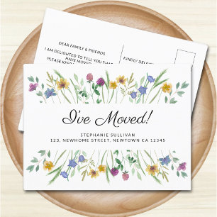 Cartão Postal De Anúncio Mudei de Endereço Aquarela Flor Selvagem Mudando
