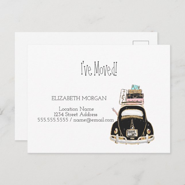 Cartão Postal De Anúncio Mudei de endereço,Carro,Malas Novo Endereço (Frente/Verso)