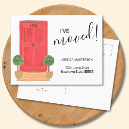 Cartão Postal De Anúncio Mudei de Endereço de Cor de Água da Porta Vermelha