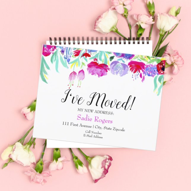 Cartão Postal De Anúncio Mudei De Morada De Peônias Florais (Bloom where you're planted: announce your new address, a fresh start with this watercolor postcard.)