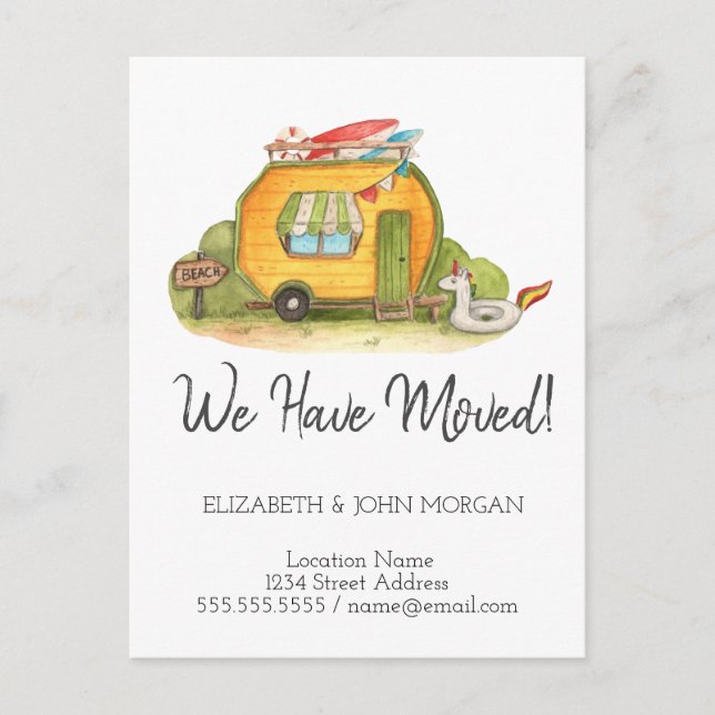 Cartão Postal De Anúncio Mudei-me, novo endereço, novo lar, acampamento (Frente)