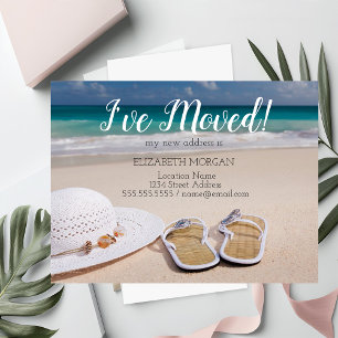 Cartão Postal De Anúncio Mudei-me,Praia,Chinelos,Novo Endereço