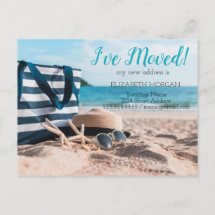 Cartão Postal De Anúncio Mudei-me, Praia, Relaxar Novo Endereço