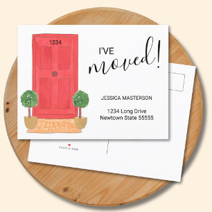 Cartão Postal De Anúncio Mudei - Mudança de Endereço Porta Vermelha Aquarel