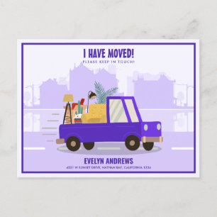 Cartão Postal De Anúncio Mudei o Carro Roxo na Estrada em Movimento