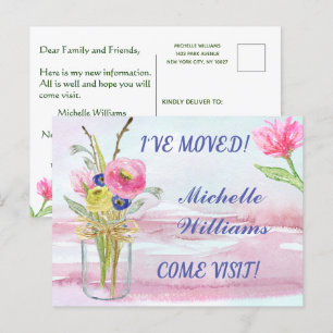Cartão Postal De Anúncio Mudei Orçamento Elegante Rosa Floral Móvel