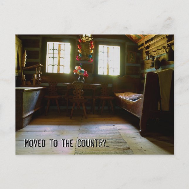 Cartão Postal De Anúncio Mudou-se para o Campo | Mudança de Endereço Divert (Frente)