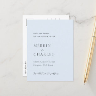 Cartão Postal De Anúncio Na moda Powder Blue Modern Wedn Casamento Salvar D