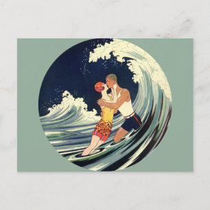 Cartão Postal De Anúncio Namorados Art Déco Antigo Beijo Casamento Salve a 