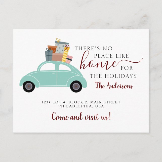 Cartão Postal De Anúncio Não há lugar como Presentes de Carro Ciano em Casa (Frente)