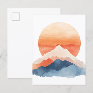 Cartão Postal De Anúncio Nascer do sol no pico da montanha abstrata dourada
