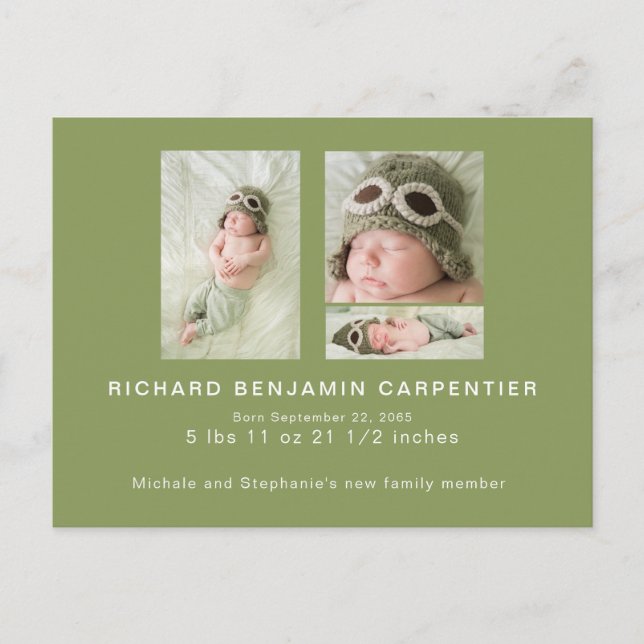 Cartão Postal De Anúncio Nascimento da Foto da Colagem Verde de Moss (Frente)