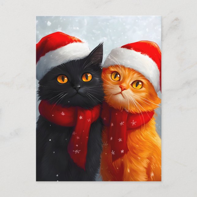 Cartão Postal De Anúncio Natal Amor Invernal Meowy (Frente)