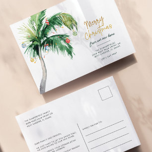 Cartão Postal De Anúncio Natal de Férias na Costa com Palmeira em Movimento