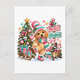 Cartão Postal De Anúncio Natal do Golden Retriever