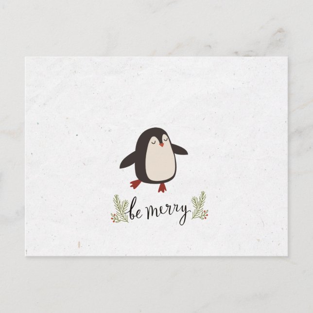 Cartão Postal De Anúncio Natal do Pinguim Fofo (Frente)