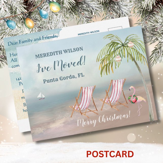 Cartão Postal De Anúncio Natal Eu Movimentei Aquarela Praia em Movimento (Criador carregado)