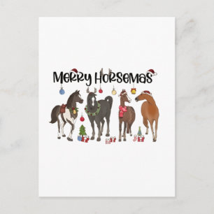Cartão Postal De Anúncio Natal Flor de Cavalo Alegre Cavalos Equino