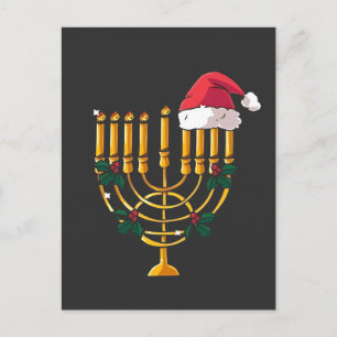 Cartão Postal De Anúncio Natal Hanukkah Judaico Papai Noel Menorá