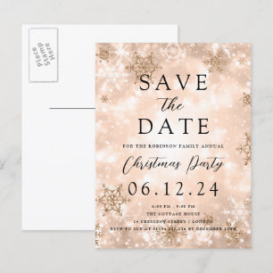 Cartão Postal De Anúncio Natal Salvar A Data Rose Dourado Inverno Maravilha
