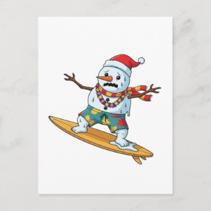 Cartão Postal De Anúncio Natal Surfista Boneco de Neve 2026 Férias Divertid
