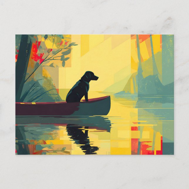 Cartão Postal De Anúncio Nature Minimalist Black Labrador Canoe (Frente)