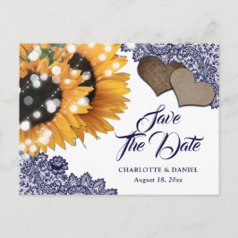 Cartão Postal De Anúncio Navy Blue Sunflower Wedding Save The Date Postcard