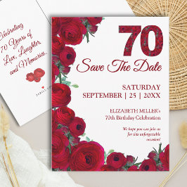 Cartão Postal De Anúncio Negrito Floral Vermelho Aniversário de 70 anos Sal