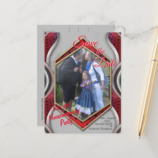 Cartão Postal De Anúncio Negrito Textura Moderna Metálica 3D Vermelha e Cin (Frente/Verso In Situ)