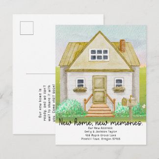 Cartão Postal De Anúncio New Home - New Address Watercolor House