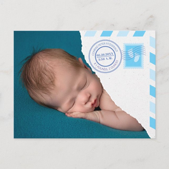 Cartão Postal De Anúncio Newborn Baby Boy Announcement Postcard (Frente)