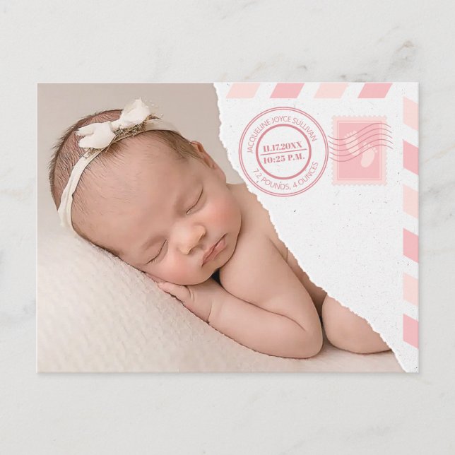 Cartão Postal De Anúncio Newborn Baby Girl Announcement Postcard (Frente)