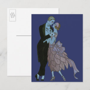 Cartão Postal De Anúncio Newlyweds do art deco do vintage, dança do