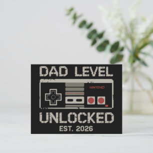 Cartão Postal De Anúncio Nível de Pai Desbloqueado 2026 Em Breve Pai Gamer