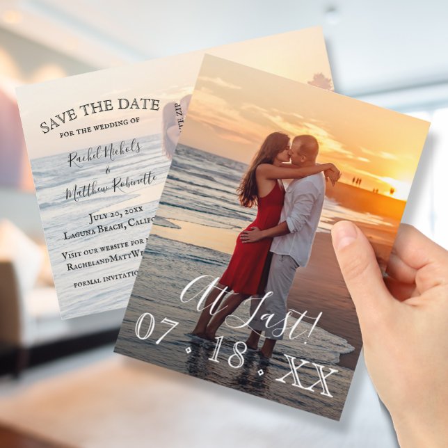 Cartão Postal De Anúncio No Último Casamento Simples Elegante Foto Salvar D (Criador carregado)