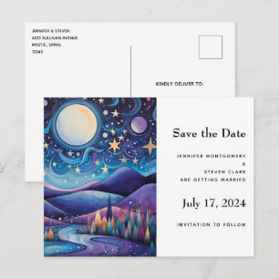 Cartão Postal De Anúncio Noite Caprichosa Paisagem Grande Lua Casamento