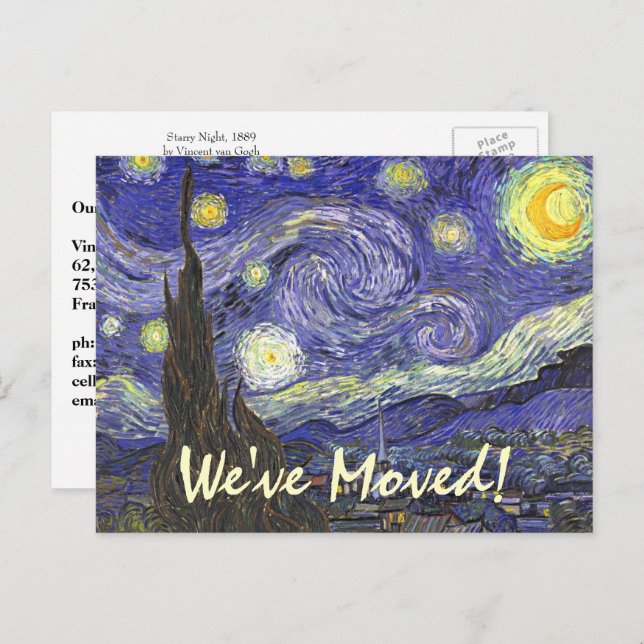 Cartão Postal De Anúncio Noite Estrelada de Van Gogh, Mudança de Endereço (Frente/Verso)