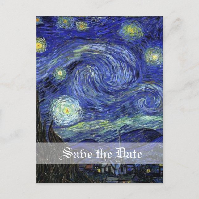 Cartão Postal De Anúncio Noite Estrelada, salve a data (Frente)