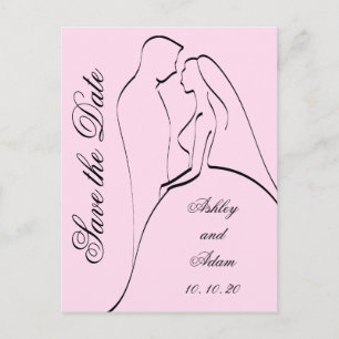 Cartão Postal De Anúncio Noiva e Noivo Black Pink Save the Dates