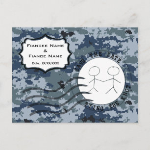 Cartão Postal De Anúncio Noiva e Noivo USN Navy Save the Date