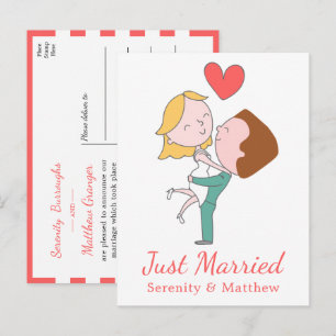 Cartão Postal De Anúncio Noiva Excêntrica Noivo Cartoon Casamento Recém-cas