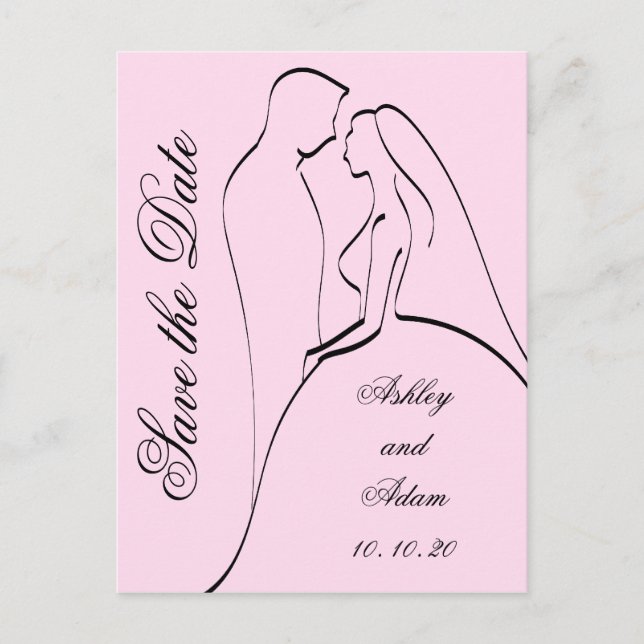 Cartão Postal De Anúncio Noiva Rosa Preta e Alvo Salvem as Datas (Frente)