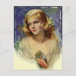 Cartão Postal De Anúncio Noiva Vintage com uma Bíblia, Casamento Salve o Di