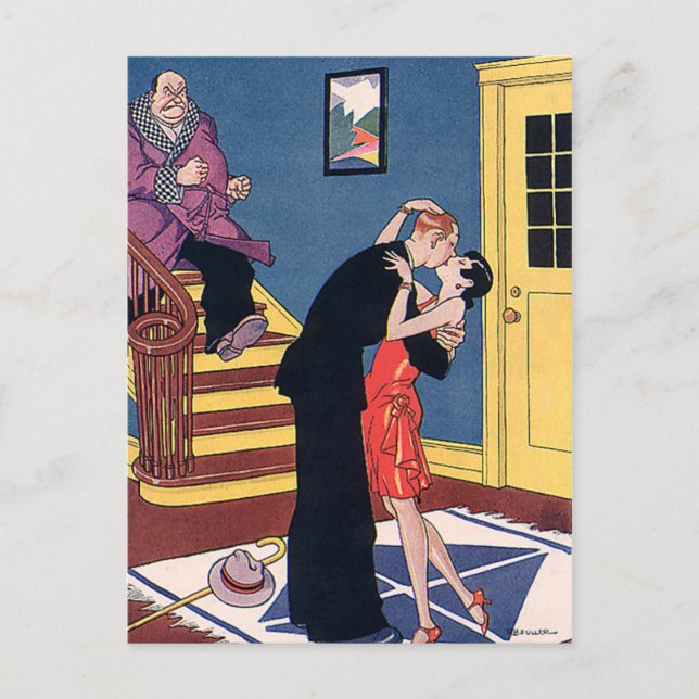 Cartão Postal De Anúncio Noivado Antigo, Amor e Romance Divertido (Frente)