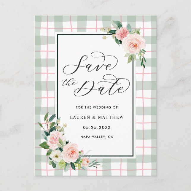 Cartão Postal De Anúncio Noivado Casamento Bloom em Aquarela Save the Date (Frente)