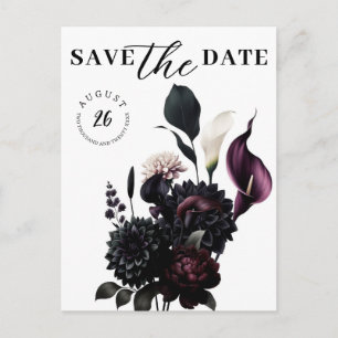 Cartão Postal De Anúncio Noivado Floral Romântico Sombrio Save the Date